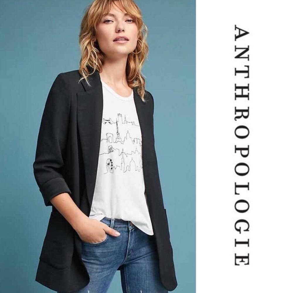 Anthropologie Cartonnier Black Longline Blazer Jersey Stretch size XS
